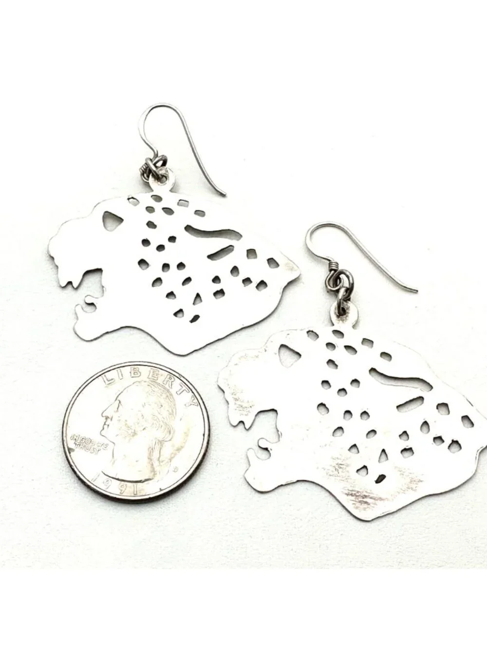 Sterling Silver Womens Earrings Cougar Big Cat Leopard Pierced Statement Jewelry